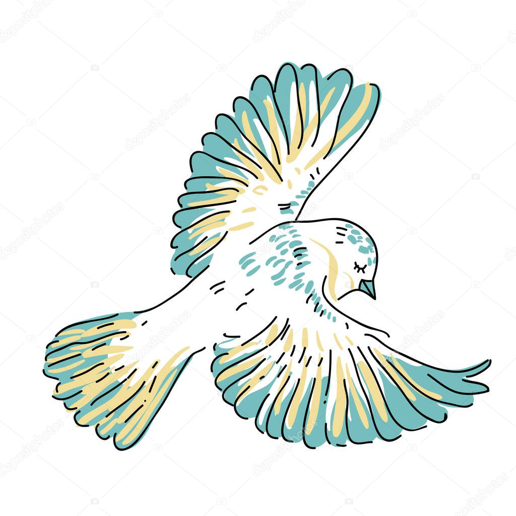 hand drawn seamless pattern, bird and flower, leaf, branch, isolated on background. Cute little flying sparrow bird pattern.