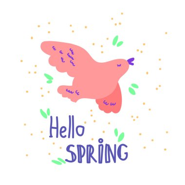 Pettern ile kuş. Uçan kuşla hoş bir yay deseni. Vektör resmi, clipart, düzenlenebilir detaylar. Arkaplan, ambalaj, tekstil ve diğer tasarımlar için.