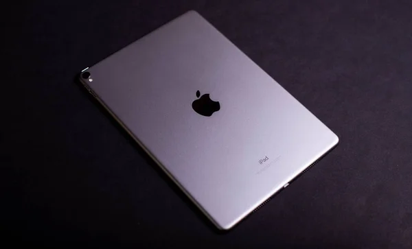 Apple Logosu Apple Ipad Pro Uzay Grisinin Siyah Arka Planında — Stok fotoğraf