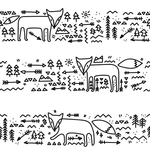 Set Von Doodle Designelementen Pfeile Kranz Florale Elemente Fuchs Skandinavisches — Stockvektor