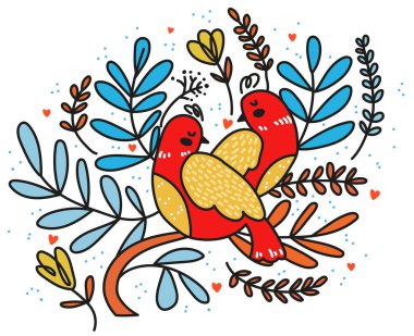 Romantik ve düğün sembolü, barış ve özgürlük. Düğün davetiyesi, broşür, afiş, renkli bahar vektör illüstrasyonu için romantik illüstrasyon.