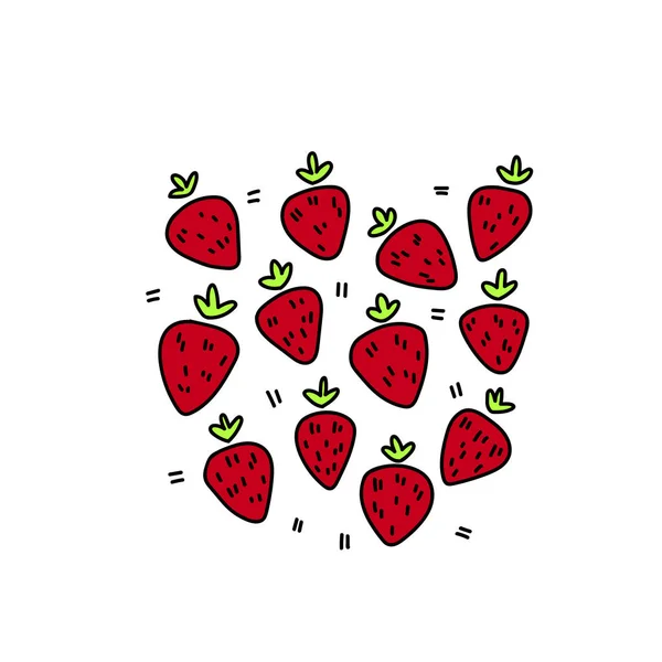 Muster Von Süßen Früchten Cartoon Stil Erdbeere Vektorhandgezeichnete Texturen Hipster — Stockvektor