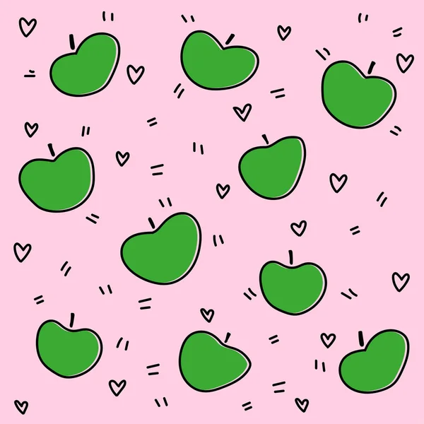 Μοτίβο Χαριτωμένων Φρούτων Στυλ Κινουμένων Σχεδίων Πράσινα Μήλα Διάνυσμα Χειροποίητων — Διανυσματικό Αρχείο