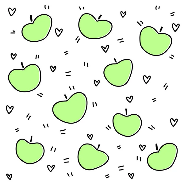 Pattern Cute Fruits Cartoon Style Green Apples Vector Hand Drawn Royalty Free Stock Vectors