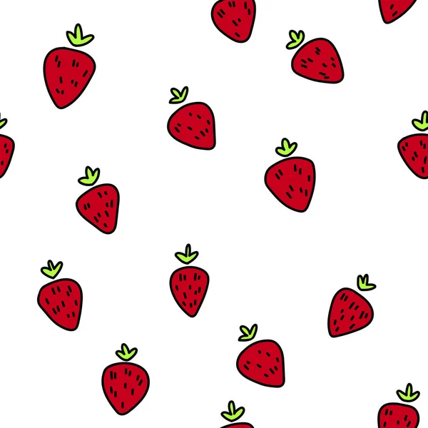 Pattern Cute Fruits Cartoon Style Strawberry Vector Hand Drawn Textures Stock Illustration