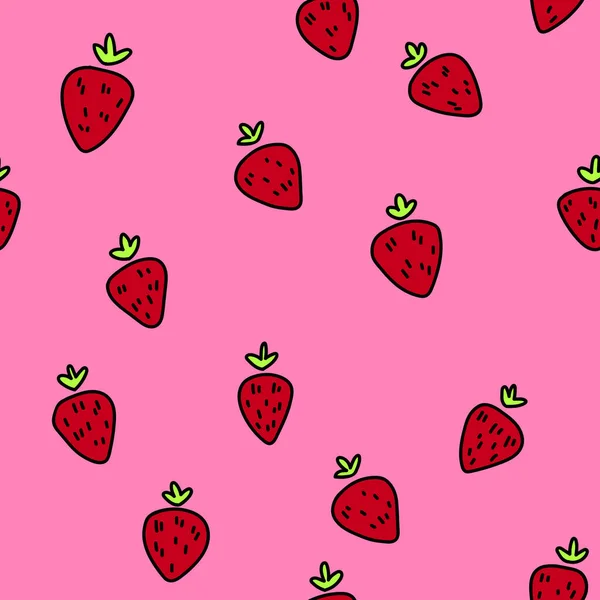 Pattern Cute Fruits Cartoon Style Strawberry Vector Hand Drawn Textures Stock Vector
