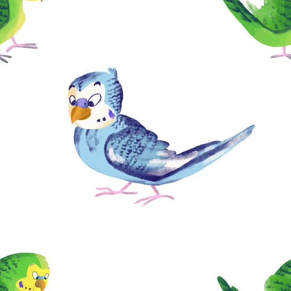Childish Pattern Cute Little Parrots Hand Drawn Stars Creative Kids — Stock Photo, Image