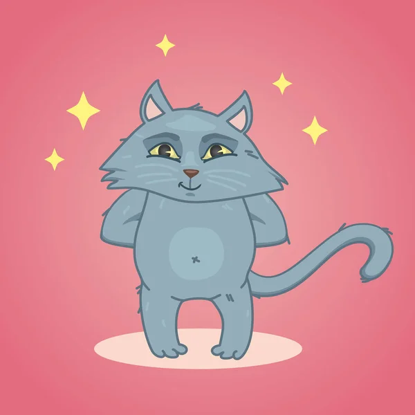 Schattige kat op een roze achtergrond. vierkante sticker vector — Stockvector