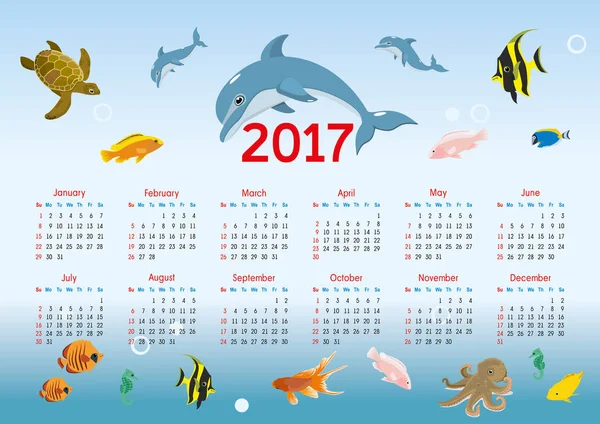 Calendario horizontal para 2017. tema náutico. vector — Vector de stock