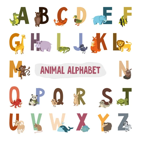 Alfabeto inglés con animales. ilustración vectorial. Imágenes para — Vector de stock