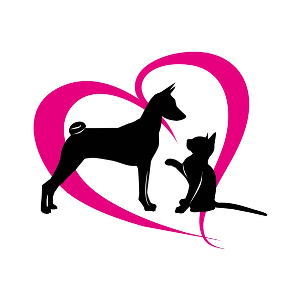 Vector de mascotas en el fondo de los corazones magenta — Archivo Imágenes Vectoriales