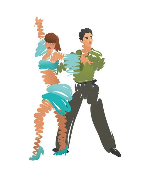 Homem e mulher estão a dançar. Ilustração vetorial — Vetor de Stock