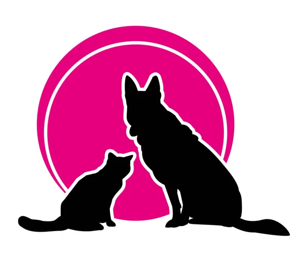 Vector ronde pictogram. Kat en hond op de achtergrond van magenta circ — Stockvector