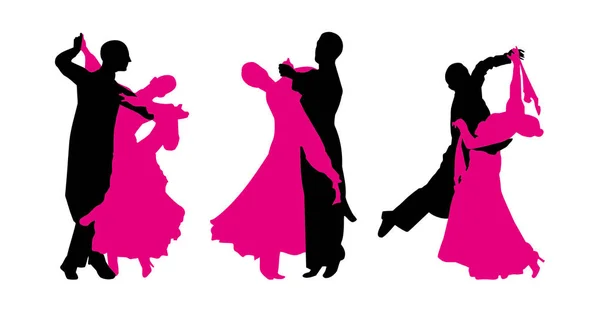 Couples are dancing waltz. Vector illustration in two colors. Bl — Stock Vector