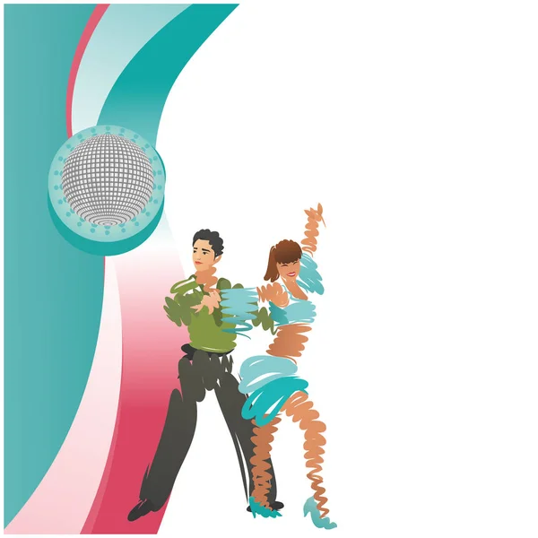 踊っているカップルのカラー画像。正方形のベクトルのフレーム — ストックベクタ