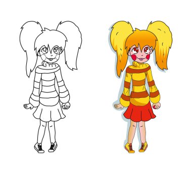 Çocuk resim-boyama. vektör. parlak swea kız