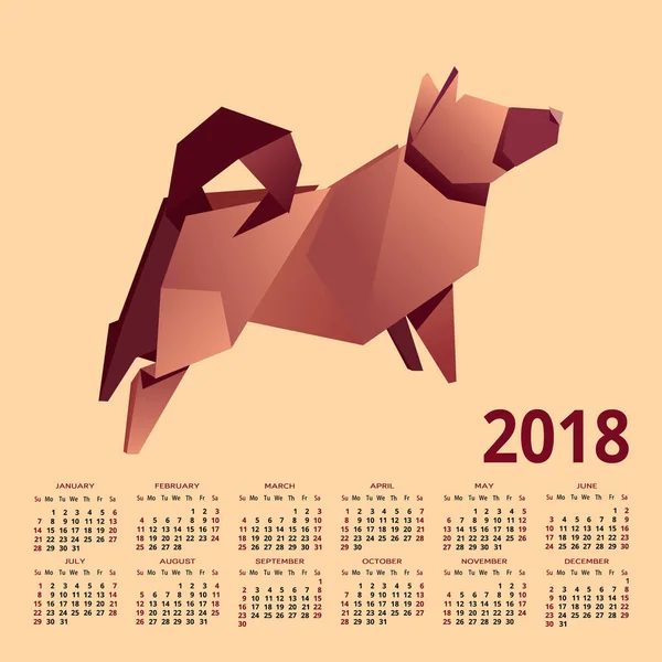 Calendario 2018. imagen es de perro de papel. gráficos vectoriales — Vector de stock
