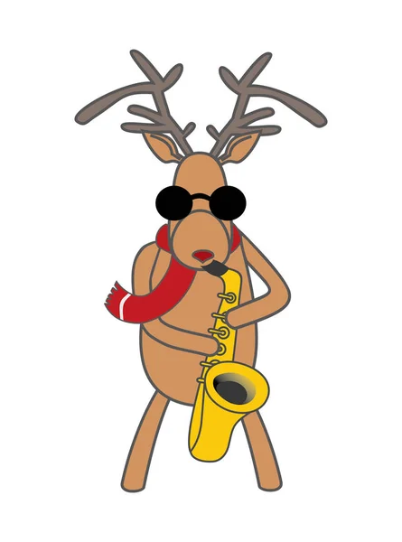 Christmas deer plays the saxophone. vector illustration — Stock Vector