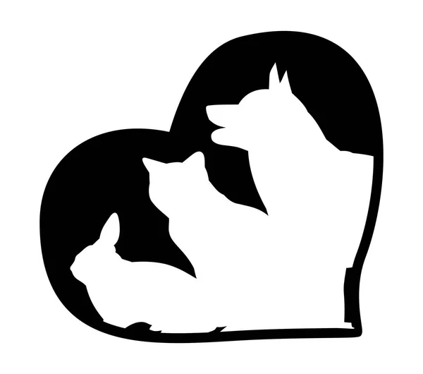 Conejo, gato, perro en el fondo de los corazones — Archivo Imágenes Vectoriales