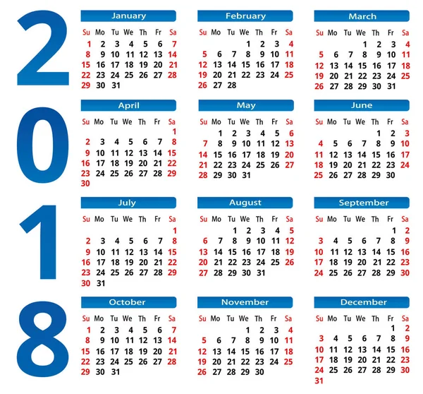 Простой календарь 2018. квадратный фон. векторное изображение — стоковый вектор