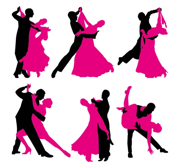 Набор танцующих пар. черный и пурпурный контур — стоковый вектор