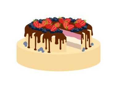 Beyaz bir arka plan üzerinde çilek ile tatil pasta