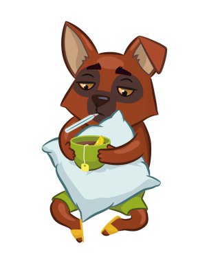 Beyaz bir arka plan üzerinde hasta köpek. vektör