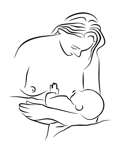 Mamá se queda con el bebé y amamanta. ilustración vectorial simple — Archivo Imágenes Vectoriales