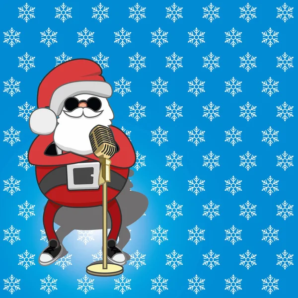 Singing Santa on a blue background. vector illustration — Stock Vector