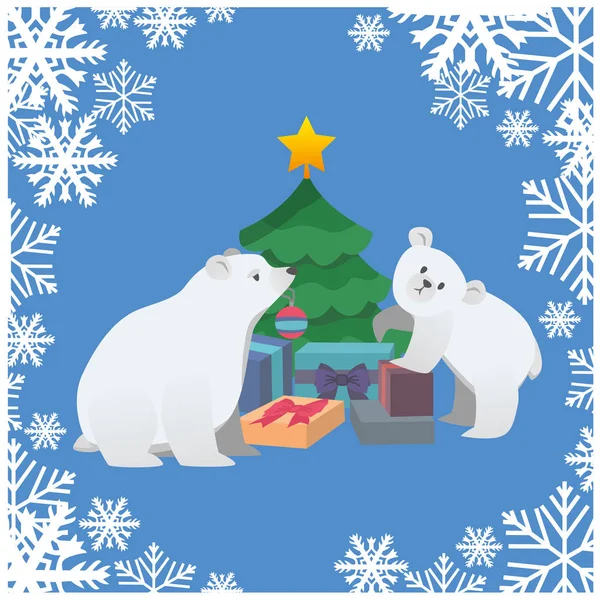 Isbjörnar är klädd rojestvensky träd. fyrkantig bakgrunden — Stock vektor