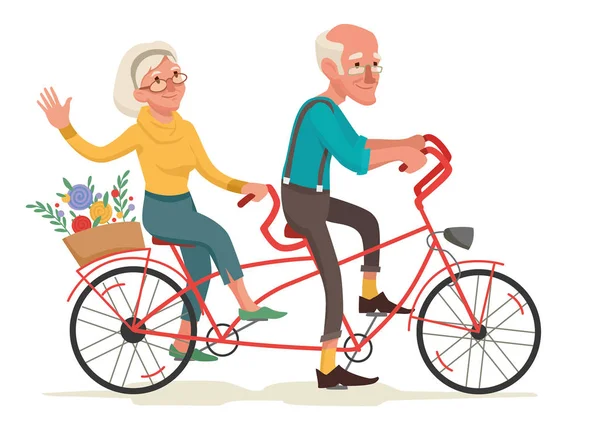 Los abuelos van en bicicleta. ilustración vectorial — Vector de stock