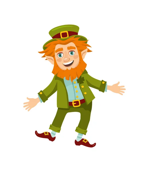 Cheerful leprechaun on white background. vector illustration — Stock Vector