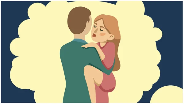 Passionate girl hugging a man on the background of a mental clou — Stock Vector
