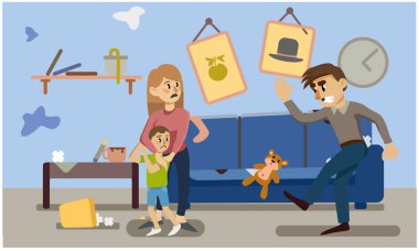 Aile içi şiddet. yetersiz davranış. kadın ve çocuk frighte