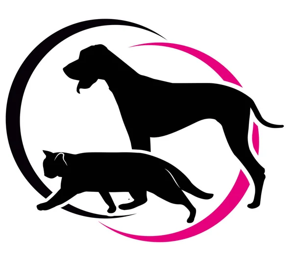 Kočka a pes na pozadí kruhu — Stockový vektor