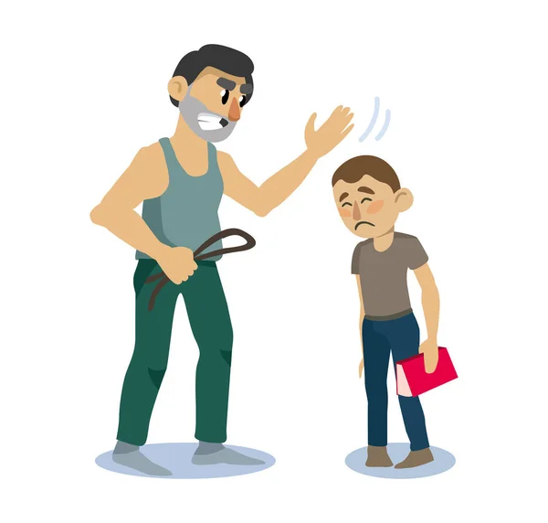 Family Negative Dad Punishes His Son Bad Behavior Vector Illustration — Stock Vector