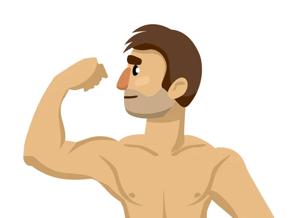Torso Masculino Desnudo Hombre Dibujos Animados Mostrando Músculos Ilustración Vectorial — Vector de stock