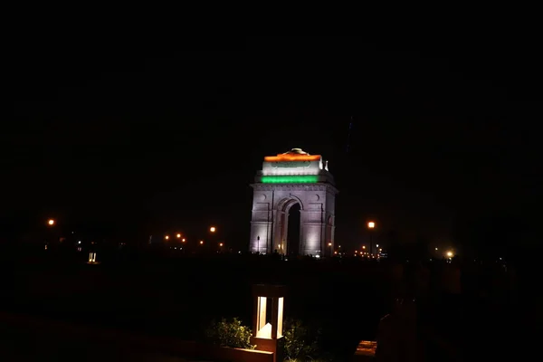Puerta de la India Nueva Delhi India vista de noche oscura —  Fotos de Stock