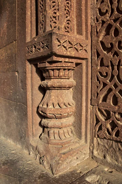 Close Qutub Minar Lista Światowego Dziedzictwa Najwyższe Cegły Minaret Świata — Zdjęcie stockowe