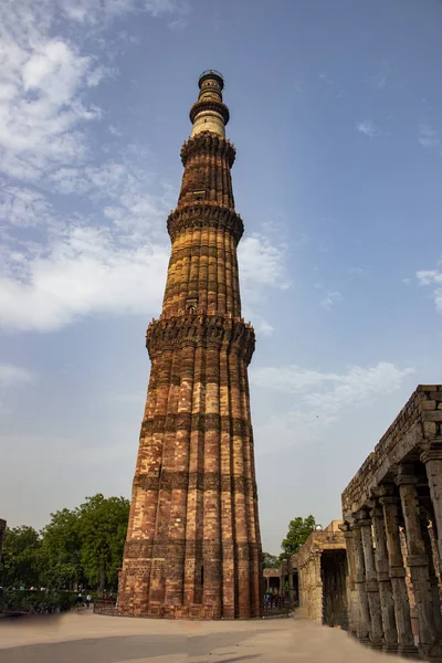 Qutub Minar World Heritage Site Hoogste Bakstenen Minaret Van Wereld — Stockfoto