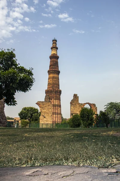 Qutub Minar World Heritage Site Hoogste Bakstenen Minaret Van Wereld — Stockfoto