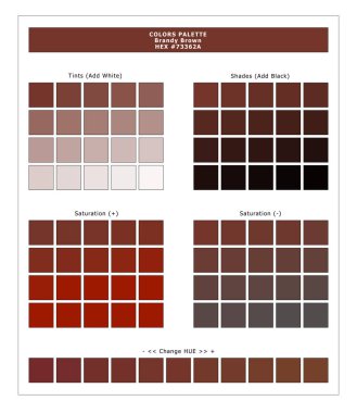 Renk Paleti / Brandy Brown / Spring ve Yaz 2020 Tekstil Baskıları ve Dijital Kullanım Paleti. Tints ve Shades Swatch ile Moda Trend Renkleri Kılavuzu, Tasarım Yazılımları ile Uyumlu.