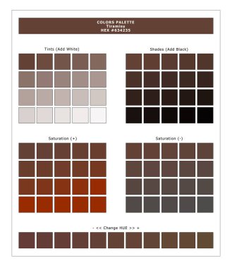 Renk Paleti / Tiramisu / Bahar ve Yaz 2020 Tekstil Baskıları ve Dijital Kullanım Paleti. Tints ve Shades Swatch ile Moda Trend Renkleri Kılavuzu, Tasarım Yazılımları ile Uyumlu.