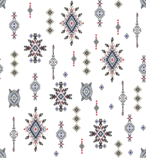 Бесшовный Цветной Этнический Дизайн Белом Фоне Текстильной Печати — стоковое фото