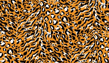  Leopar desensiz. Vahşi Çita turuncu, kahverengi, siyah yinelenen doku. Kusursuz duvar kağıdı, moda tekstil arka planı.