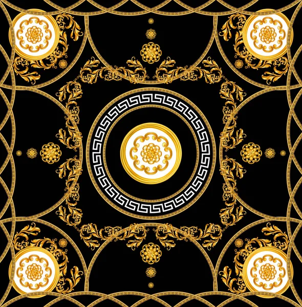 Seamless Pattern Ready Textile Scarf Design Silk Print Golden Baroque — Stock Photo, Image