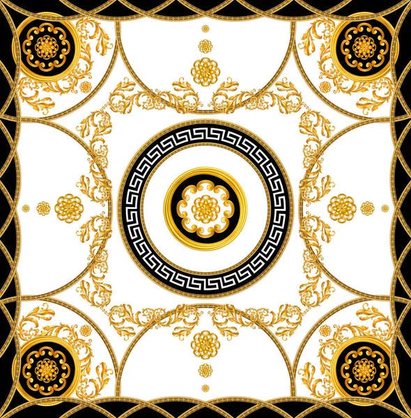 Seamless Pattern Ready Textile Scarf Design Silk Print Golden Baroque — Stock Photo, Image