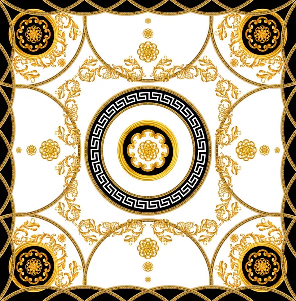 Versace Style Pattern Ready for Textile. Scarf Design for Silk Print.  Golden Baroque with Chains on Dark Blue Background Stock Illustration -  Illustration of decorative, fashion: 161582332