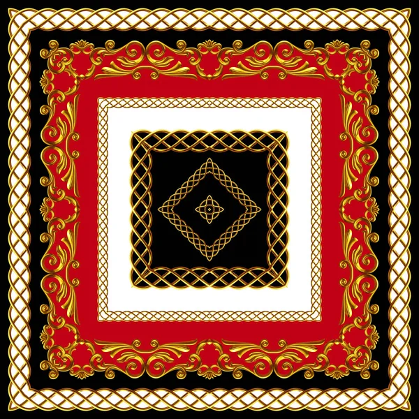 Indian Style Scarf Design Silk Print Золотий Бароко Ланцюгами Червоний — стокове фото