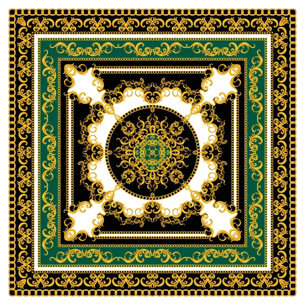 Golden Baroque Chains Black Green Background Modern Style Pattern Ready — Stock Photo, Image